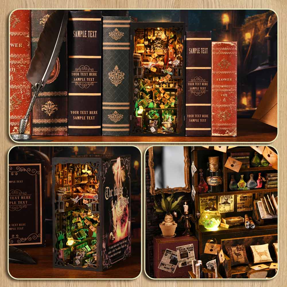 3D Wooden Puzzles 334 Pieces | 9.1"x7.1"x4.3" The House of Magic - DIY Book Nook Kit