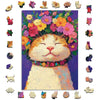 花の猫 - 木製ジグソーパズル