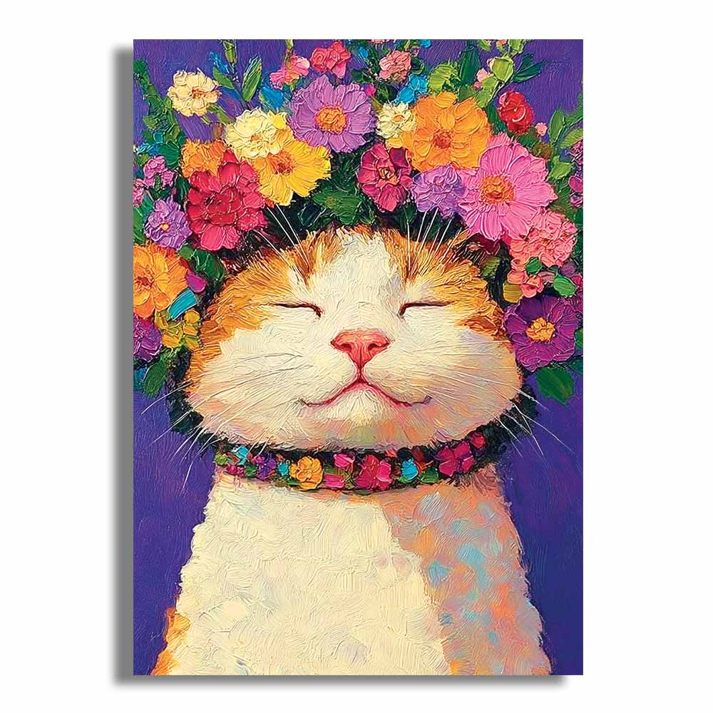 花の猫 - 木製ジグソーパズル