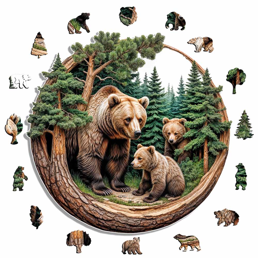 Wooden Jigsaw Puzzles A5 Woodland Bears - Jigsaw Puzzle