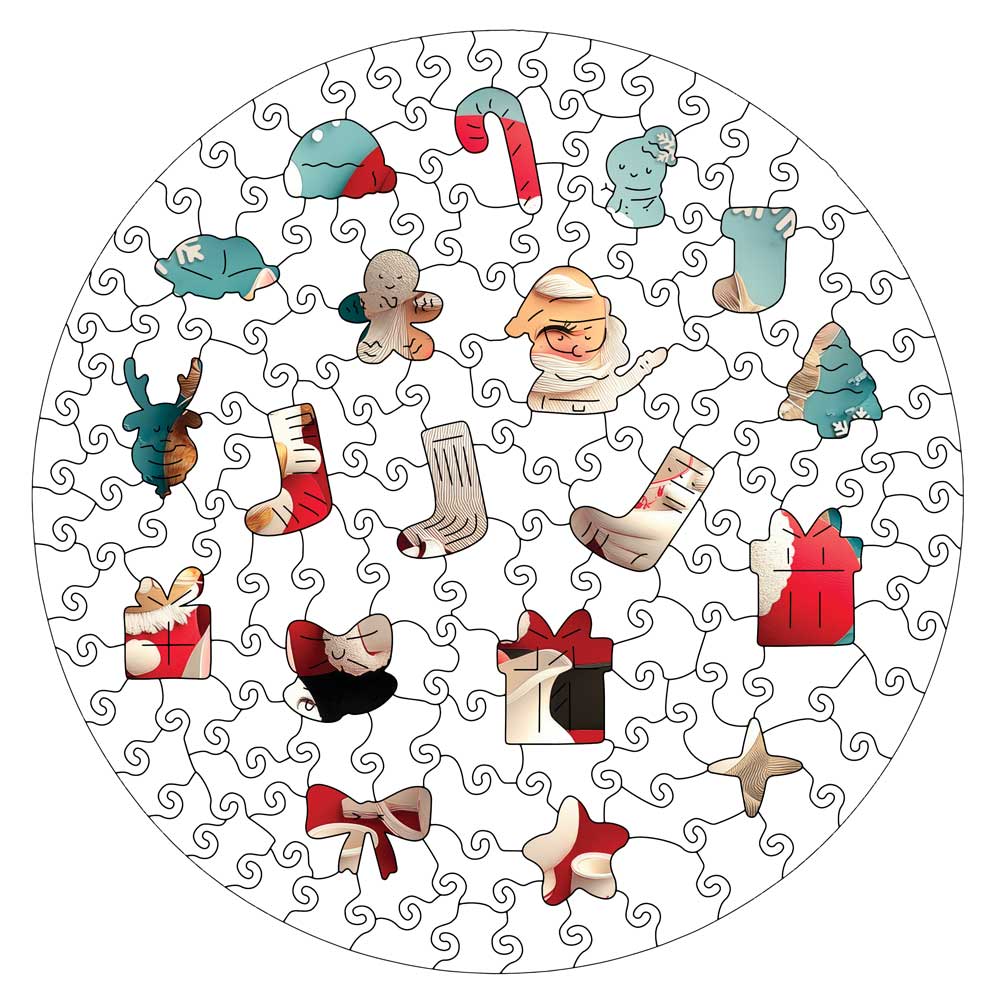 サンタとネコたち - 木製ジグソーパズル