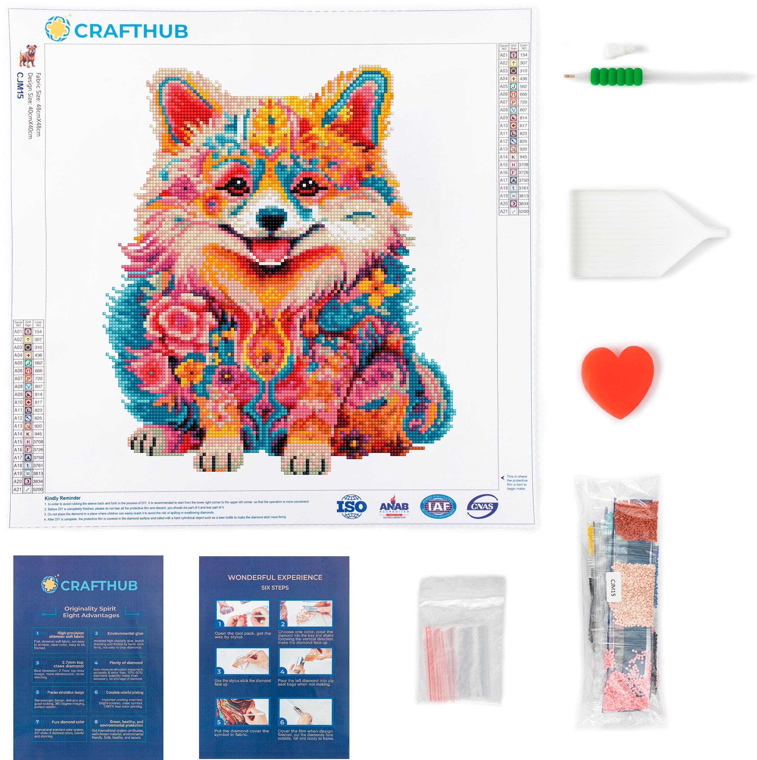 15.7"x15.7" / 40cm x 40cm Pomeranian Dog - Diamond Painting Kit