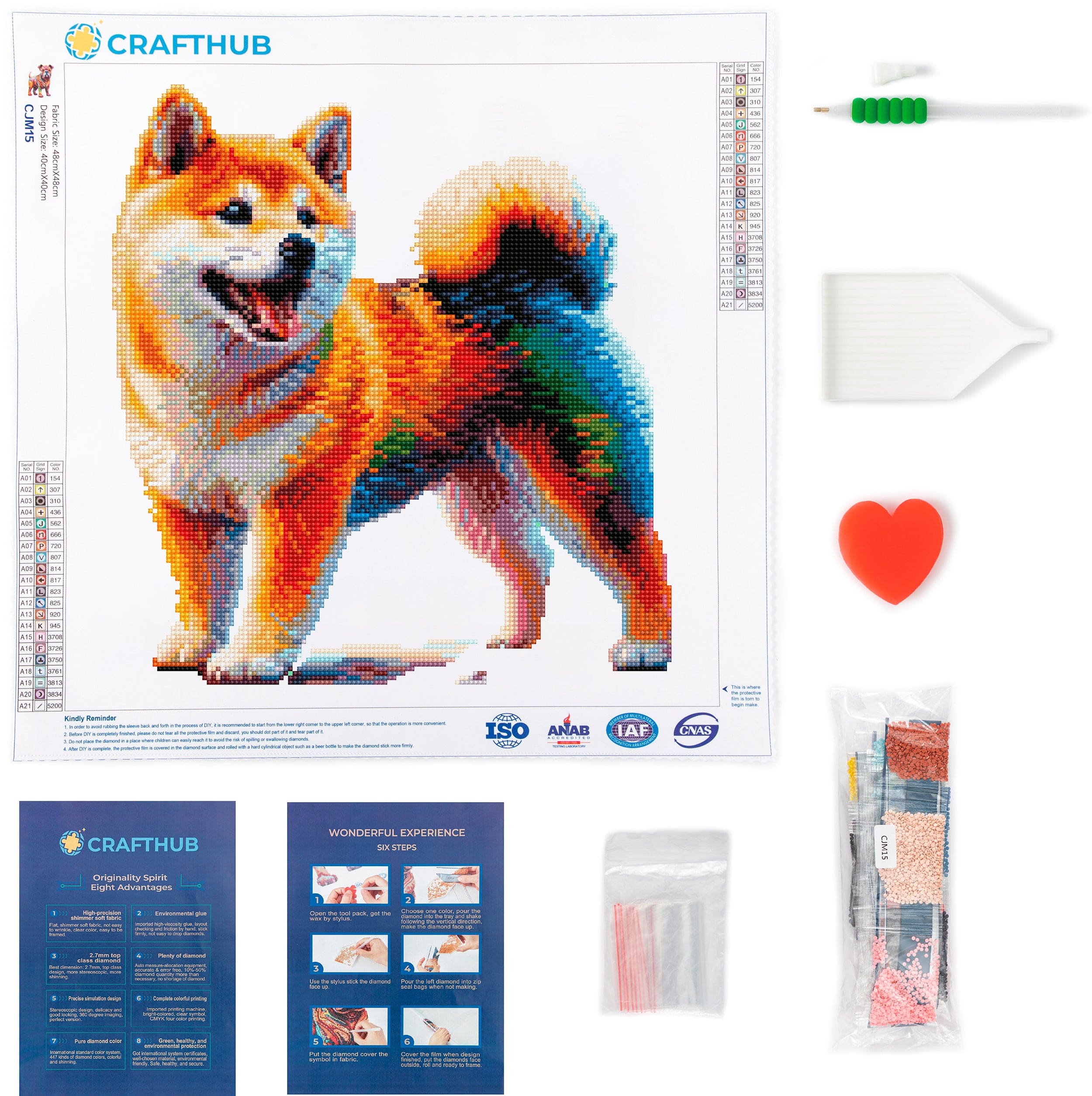 15.7"x15.7" / 40cm x 40cm Shiba Inu Dog - Diamond Painting Kit