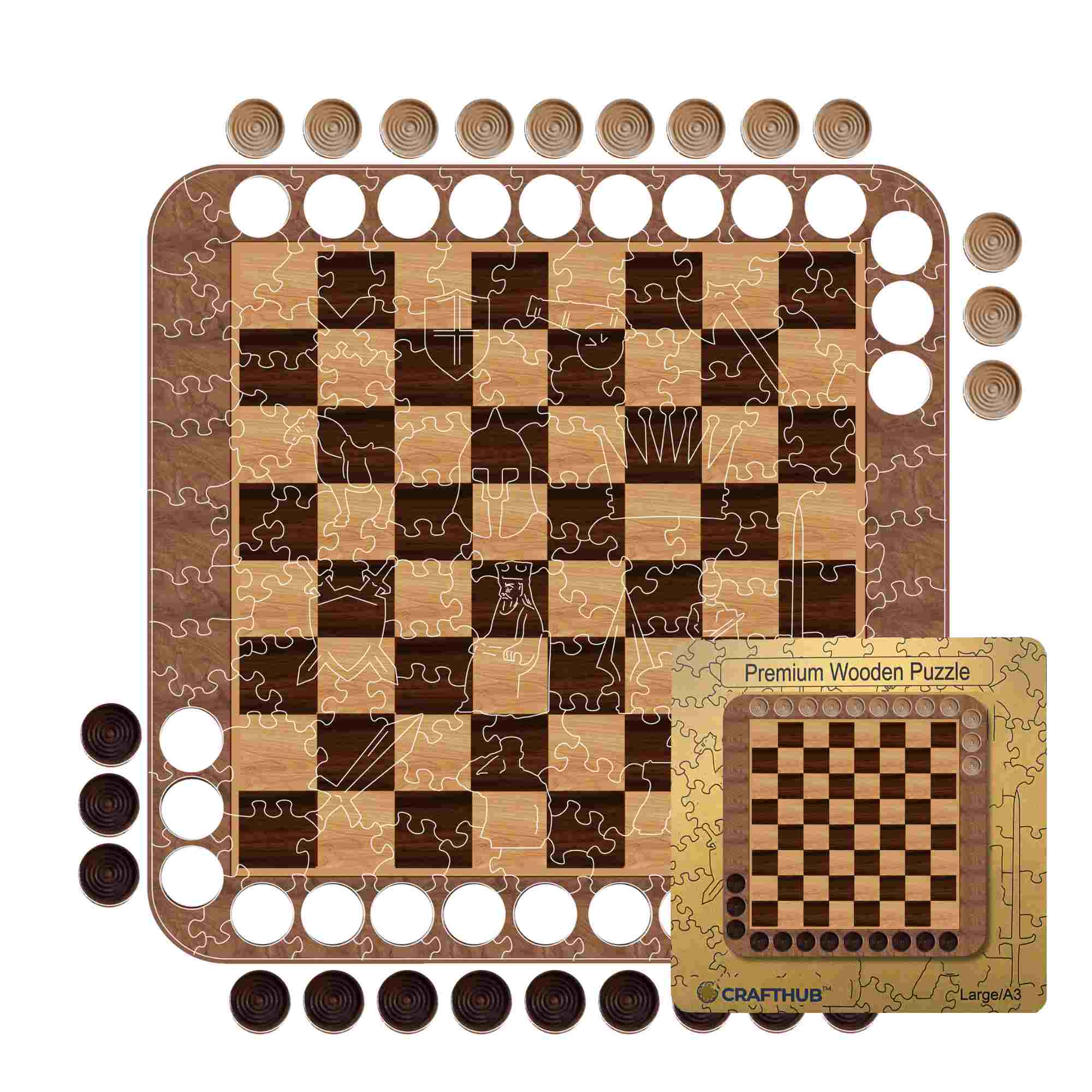 jigsaw puzzle A3 (27.9x27.9 CM / 10.9x10.9")+Wooden Box Checkers - Jigsaw Puzzle