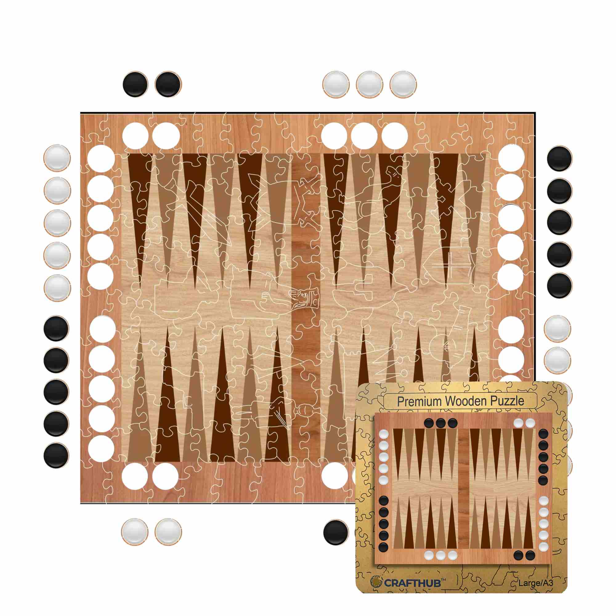 jigsaw puzzle A3 (27.9x27.9 CM / 10.9x10.9")+Wooden Box Backgammon + Dice - Jigsaw Puzzle